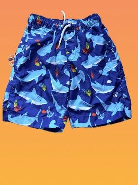 Boys Navy Blue Shark Swim Shorts